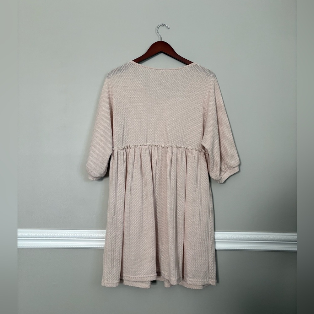 Umgee Blush Waffle Knit Babydoll Dress Medium Oversized Cottagecore Boho Pockets - Picture 5 of 6
